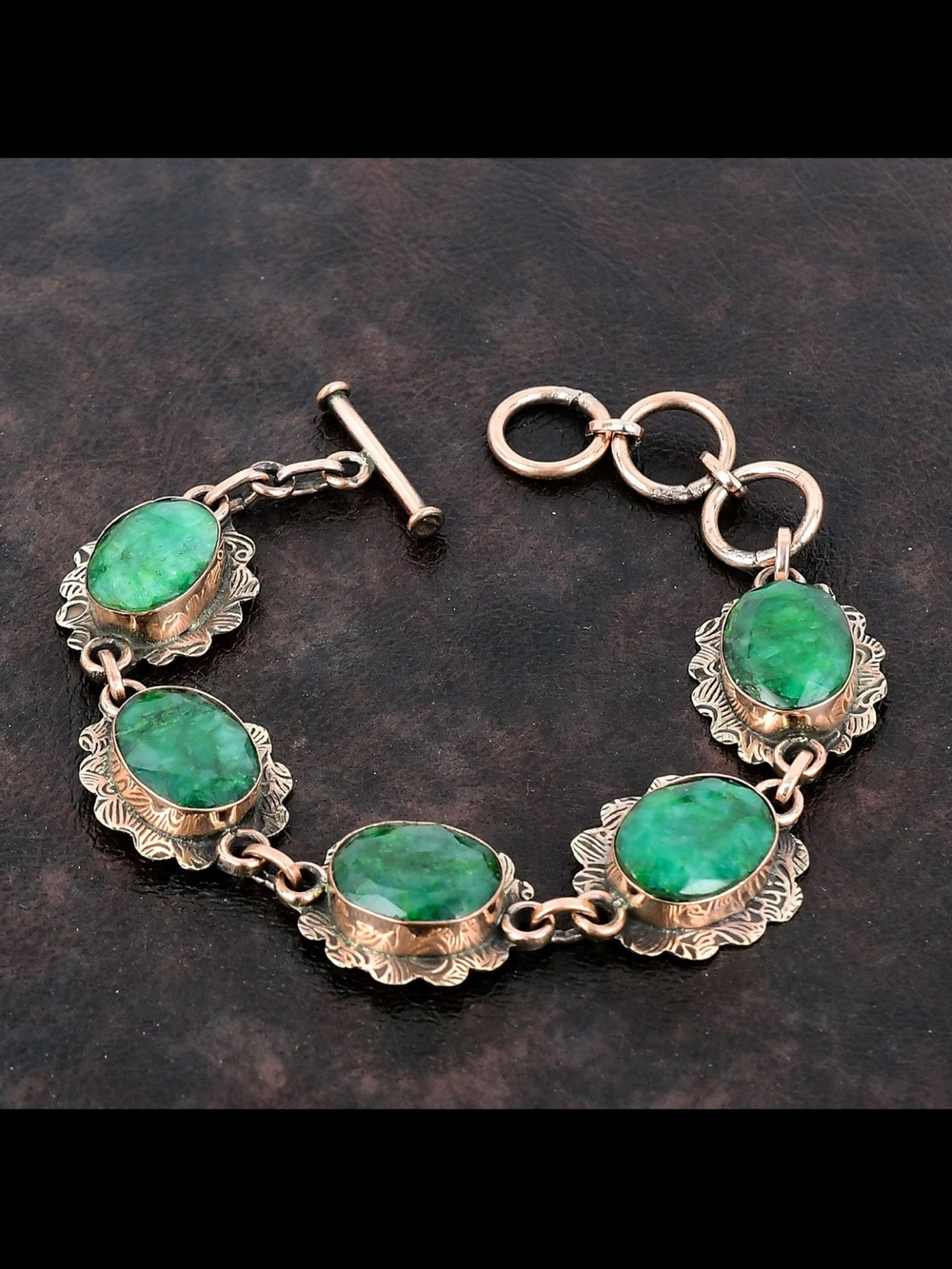 Zambian Emerald and Copper Floral Link Bracelet